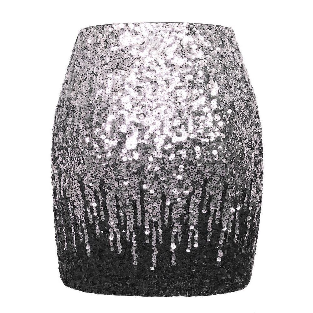 NWT Maner Black/Silver Ombre sequin skirt bodycon Sz L Glitter
